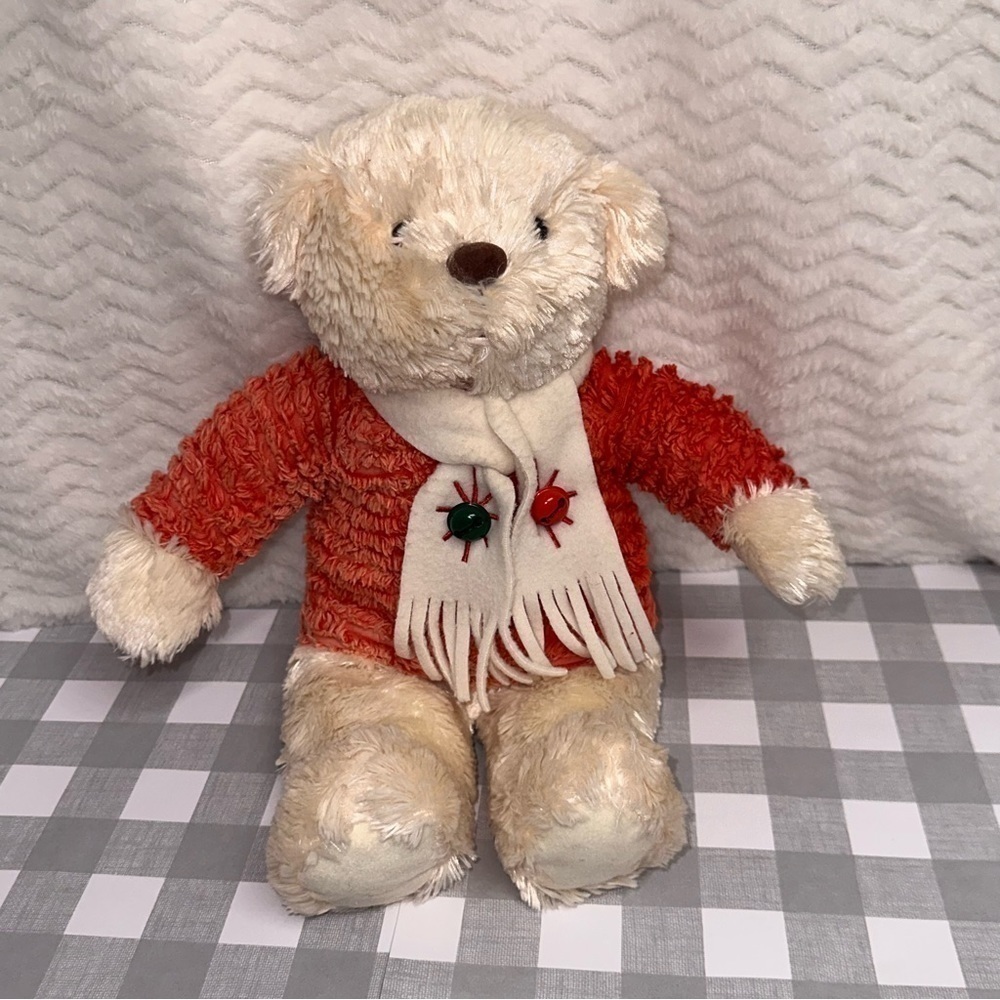 Hallmark JINGLE BEAR Plush Cream Holiday Teddy Stuffed Red Sweater Bells 14"